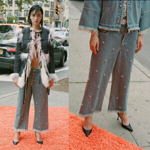 SANDY LIANG Ghost Swarovski Crystals Embellished Straight Leg Jean Size US 2-4